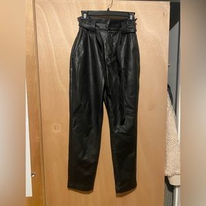 Express Black Faux Leather Straight Leg Pants - High Waisted Paperbag